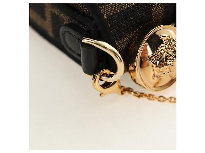 FENDI FENDACE Nano Baguette Chain Shoulder Pouch Black Brown Auth 190223SAM Marrone Nero - vista 9