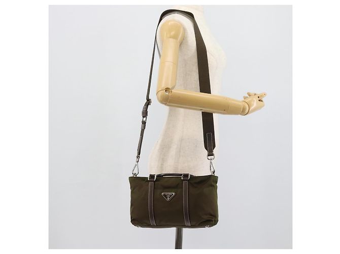 Borsa PRADA Nylon 2way Khaki Silver Auth 188309 Argento Cachi - vista 26