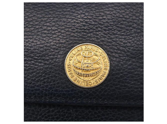 Céline Sac à bandoulière CELINE Medallion Chain en cuir noir et or Auth 189809A Doré - vue 18