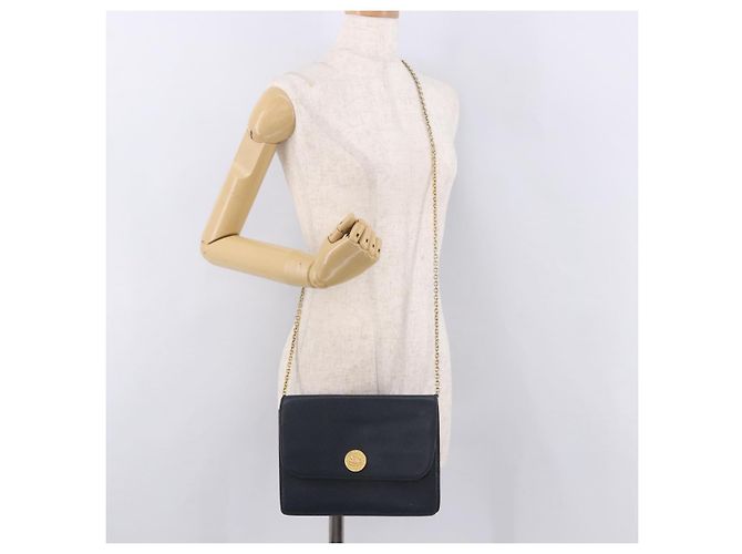 Céline Sac à bandoulière CELINE Medallion Chain en cuir noir et or Auth 189809A Doré - vue 25