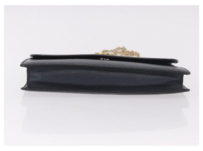Céline Sac à bandoulière CELINE Medallion Chain en cuir noir et or Auth 189809A Doré - vue 5