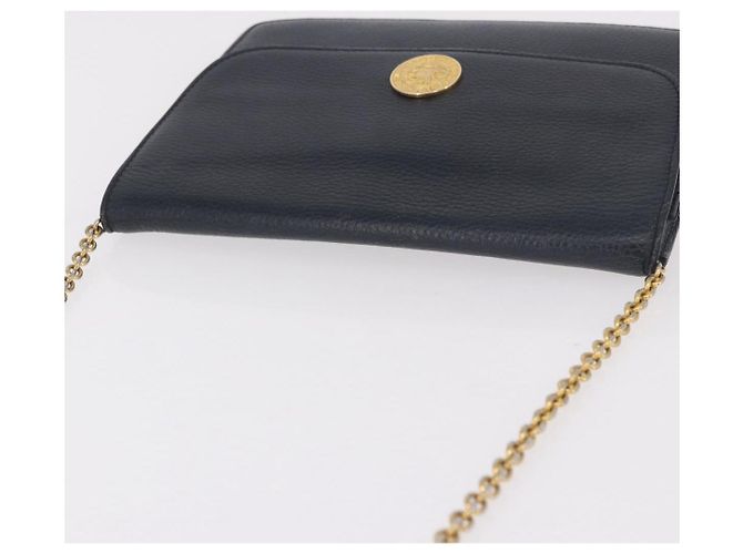Céline Sac à bandoulière CELINE Medallion Chain en cuir noir et or Auth 189809A Doré - vue 6