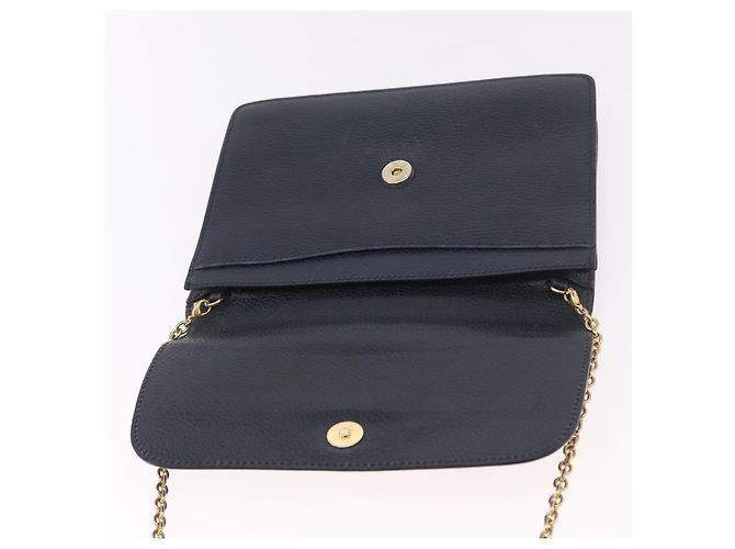 Céline Sac à bandoulière CELINE Medallion Chain en cuir noir et or Auth 189809A Doré - vue 9