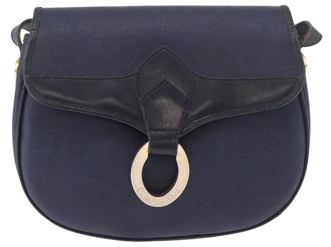 Borsa a tracolla Christian Dior Trotter Canvas PVC Navy Gold Auth ka5068 D'oro Blu navy - vista 13