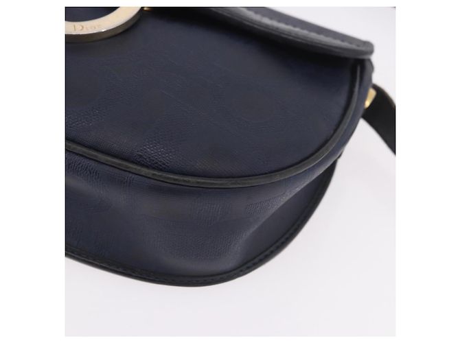 Borsa a tracolla Christian Dior Trotter Canvas PVC Navy Gold Auth ka5068 D'oro Blu navy - vista 15
