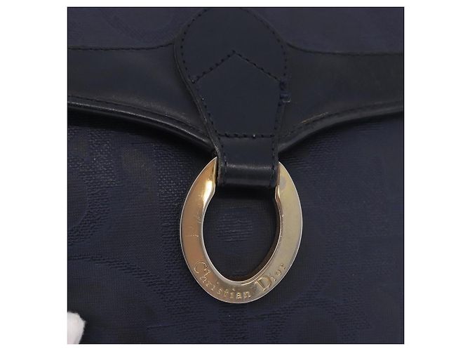 Borsa a tracolla Christian Dior Trotter Canvas PVC Navy Gold Auth ka5068 D'oro Blu navy - vista 18
