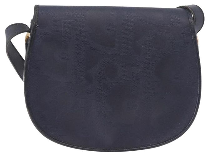 Borsa a tracolla Christian Dior Trotter Canvas PVC Navy Gold Auth ka5068 D'oro Blu navy - vista 2