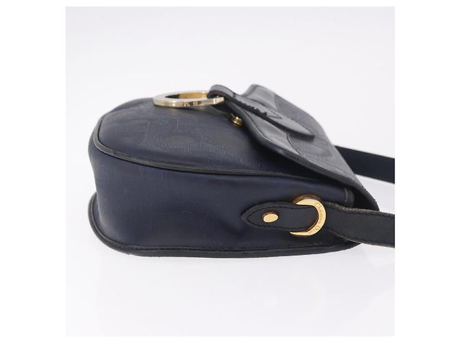 Borsa a tracolla Christian Dior Trotter Canvas PVC Navy Gold Auth ka5068 D'oro Blu navy - vista 3