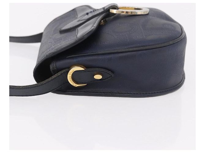 Borsa a tracolla Christian Dior Trotter Canvas PVC Navy Gold Auth ka5068 D'oro Blu navy - vista 4