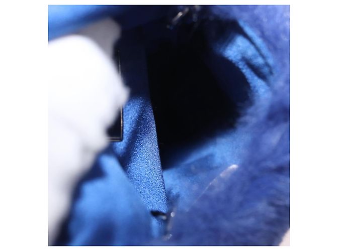 Jimmy Choo Chain Shoulder Phone Holder Acrylic Fur Blue Silver Auth 190265A Argento - vista 10
