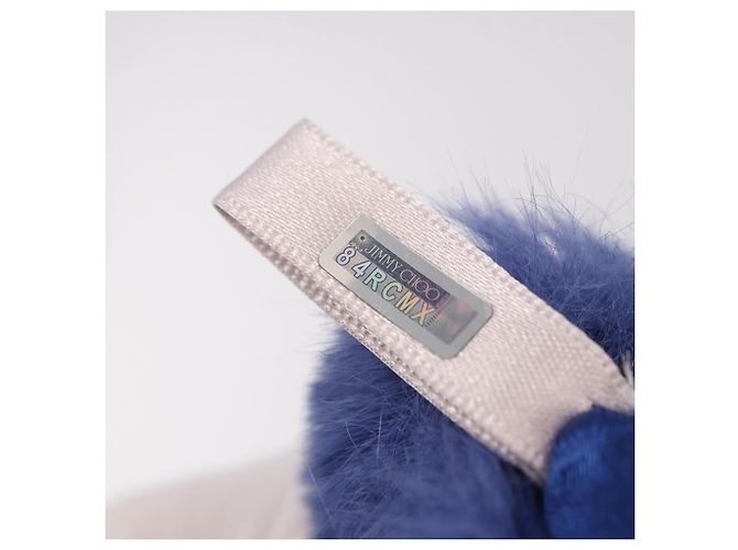 Jimmy Choo Chain Shoulder Phone Holder Acrylic Fur Blue Silver Auth 190265A Argento - vista 11