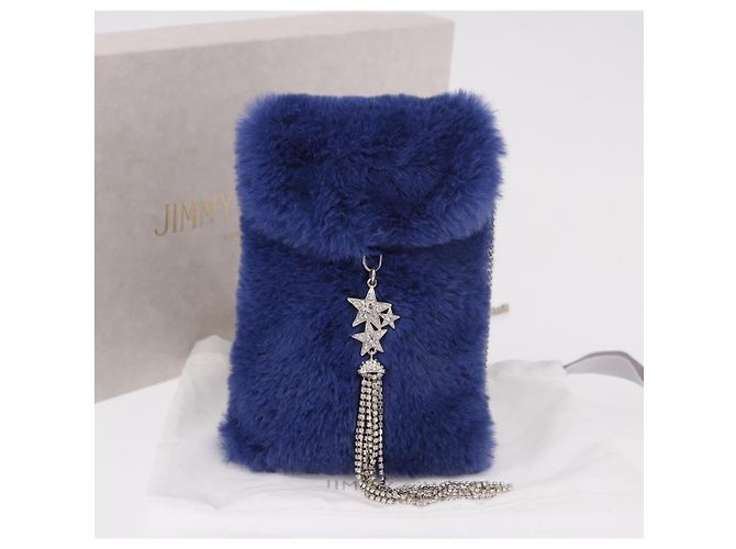 Jimmy Choo Chain Shoulder Phone Holder Acrylic Fur Blue Silver Auth 190265A Argento - vista 12