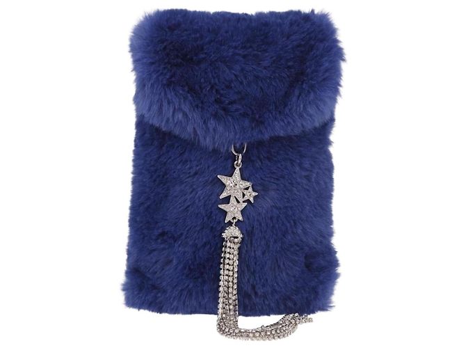 Jimmy Choo Chain Shoulder Phone Holder Acrylic Fur Blue Silver Auth 190265A Argento - vista 13