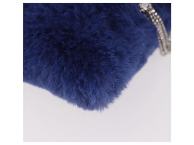 Jimmy Choo Chain Shoulder Phone Holder Acrylic Fur Blue Silver Auth 190265A Argento - vista 16