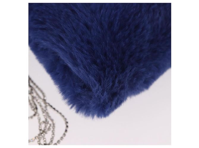 Jimmy Choo Chain Shoulder Phone Holder Acrylic Fur Blue Silver Auth 190265A Argento - vista 17