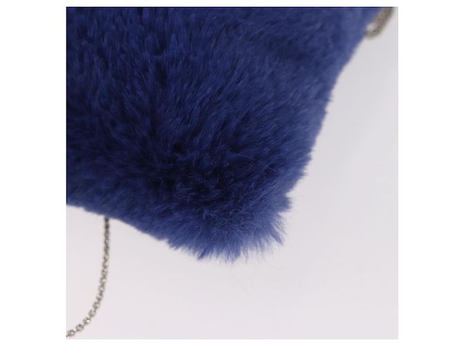 Jimmy Choo Chain Shoulder Phone Holder Acrylic Fur Blue Silver Auth 190265A Argento - vista 18