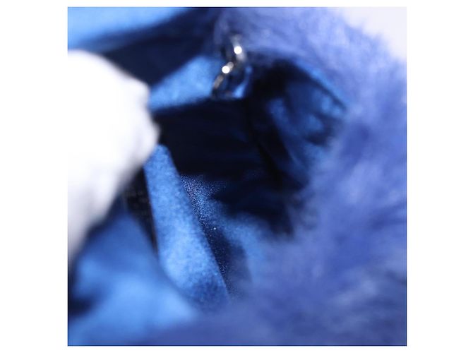 Jimmy Choo Chain Shoulder Phone Holder Acrylic Fur Blue Silver Auth 190265A Argento - vista 20