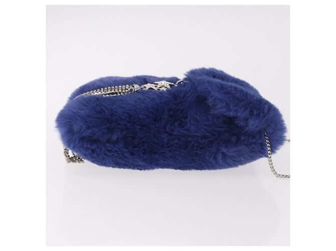 Jimmy Choo Chain Shoulder Phone Holder Acrylic Fur Blue Silver Auth 190265A Argento - vista 3