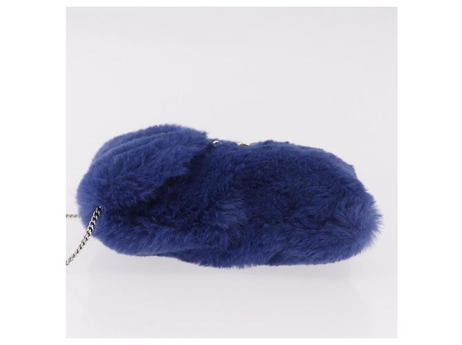 Jimmy Choo Chain Shoulder Phone Holder Acrylic Fur Blue Silver Auth 190265A Argento - vista 4