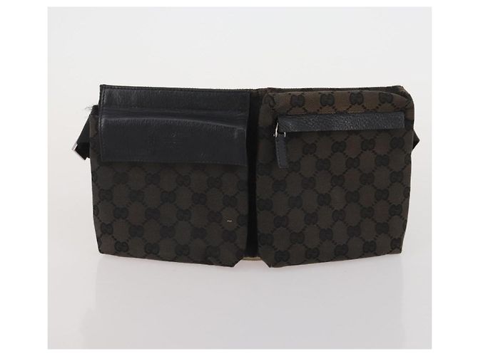 Sac à bandoulière GUCCI GG Canvas 2 Set Beige Black Auth 186360 Noir - vue 10