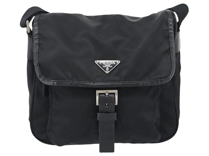 Borsa a tracolla PRADA Nylon Nero Argento Auth 188514 - vista 13
