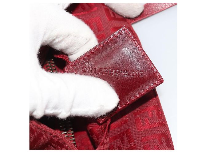 Borsa Tote FENDI Zucchino Canvas Rosso Oro Auth 187865 D'oro - vista 12