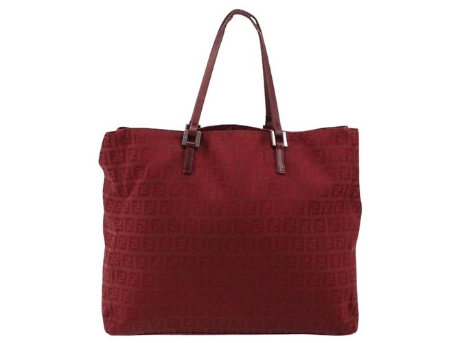 Borsa Tote FENDI Zucchino Canvas Rosso Oro Auth 187865 D'oro - vista 13