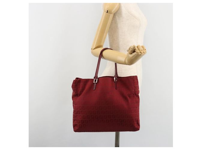 Borsa Tote FENDI Zucchino Canvas Rosso Oro Auth 187865 D'oro - vista 24