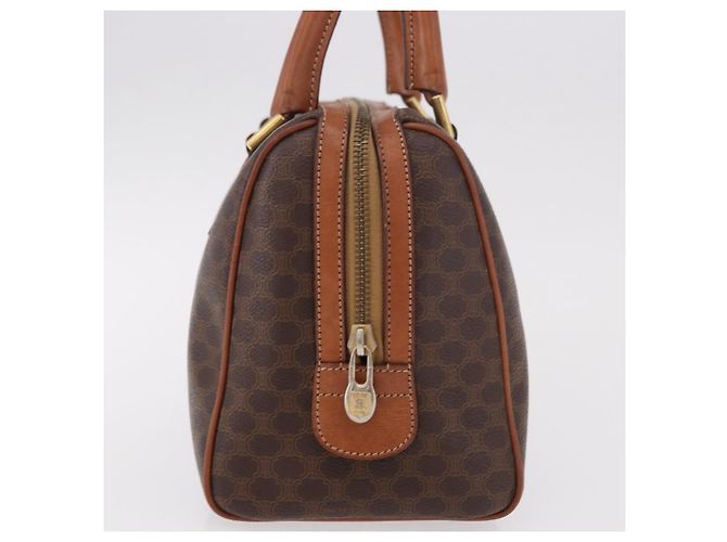Céline Borsa Boston CELINE Macadam Canvas PVC Pelle Marrone Oro Auth 189915A D'oro - vista 4