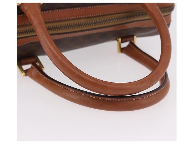 Céline Borsa Boston CELINE Macadam Canvas PVC Pelle Marrone Oro Auth 189915A D'oro - vista 7