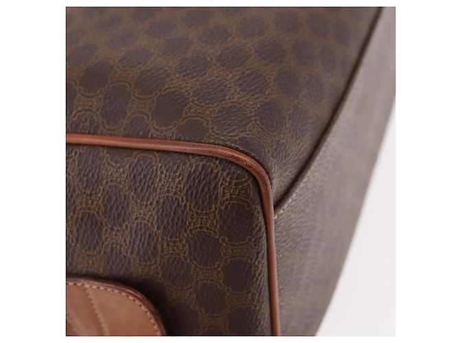 Céline Borsa Boston CELINE Macadam Canvas PVC Pelle Marrone Oro Auth 189915A D'oro - vista 9