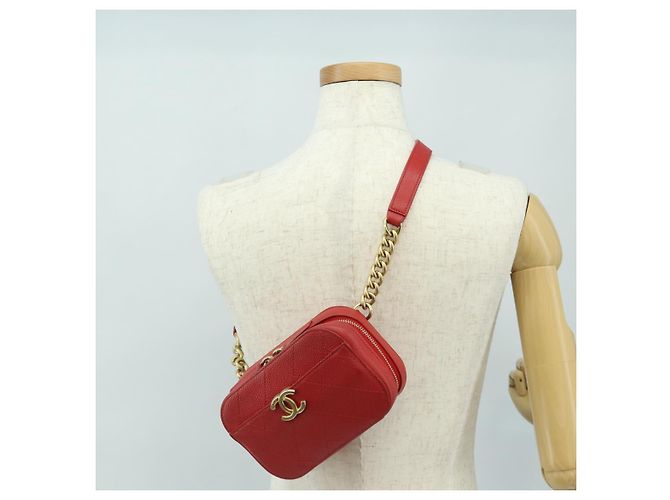 CHANEL Matelasse Chic Affinity Chain Bag Caviar Skin Red Gold CC Auth 189719M Rosso D'oro - vista 25