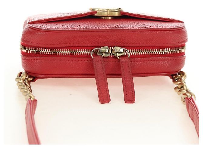 CHANEL Matelasse Chic Affinity Chain Bag Caviar Skin Red Gold CC Auth 189719M Rosso D'oro - vista 7