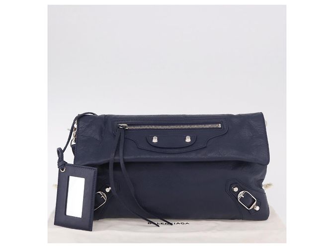 BALENCIAGA Borsa a Spalla Classic Envelope in Pelle Navy Silver 319376 Auth 189069V Argento Blu navy - vista 12