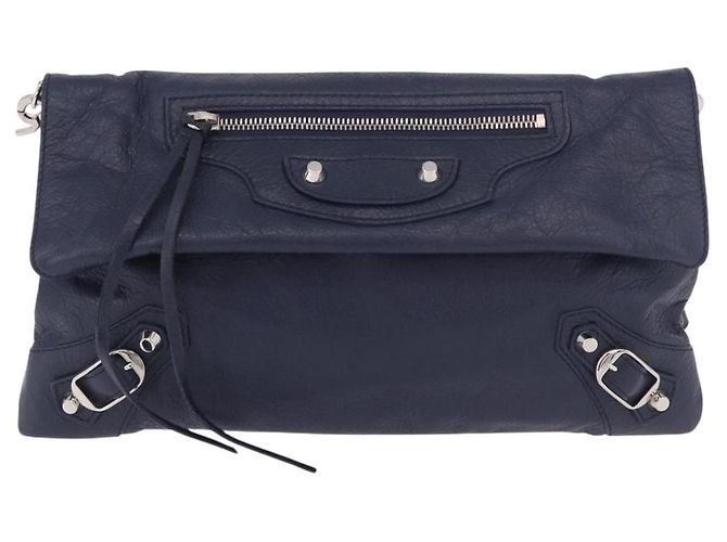 BALENCIAGA Borsa a Spalla Classic Envelope in Pelle Navy Silver 319376 Auth 189069V Argento Blu navy - vista 13