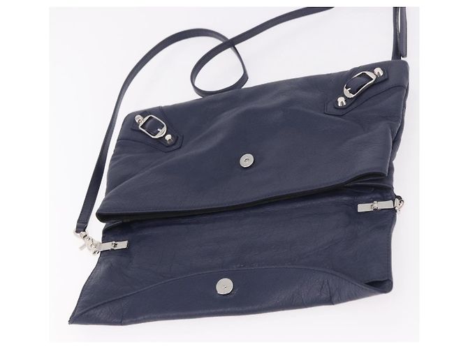 BALENCIAGA Borsa a Spalla Classic Envelope in Pelle Navy Silver 319376 Auth 189069V Argento Blu navy - vista 19