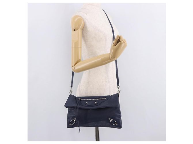 BALENCIAGA Borsa a Spalla Classic Envelope in Pelle Navy Silver 319376 Auth 189069V Argento Blu navy - vista 28