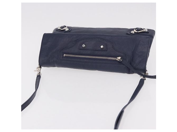 BALENCIAGA Borsa a Spalla Classic Envelope in Pelle Navy Silver 319376 Auth 189069V Argento Blu navy - vista 6