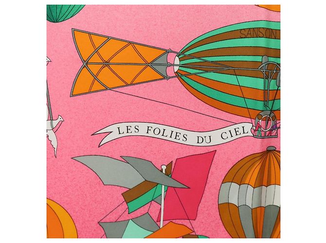 Hermès HERMES Carré 90 Sciarpa "LES FOLIES DU CIEL" Seta Rosa Auth hk3927V - vista 11
