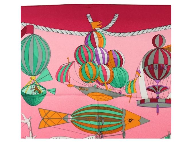 Hermès HERMES Carré 90 Sciarpa "LES FOLIES DU CIEL" Seta Rosa Auth hk3927V - vista 3