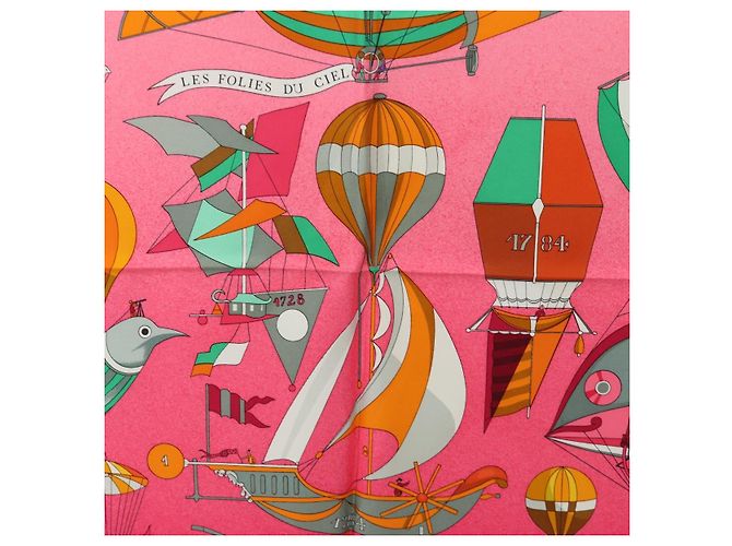 Hermès HERMES Carré 90 Sciarpa "LES FOLIES DU CIEL" Seta Rosa Auth hk3927V - vista 6