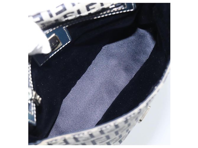 FENDI Zucchino Canvas Mamma Baguette Borsa a Spalla Navy Silver Auth 189693V Argento Blu navy - vista 10
