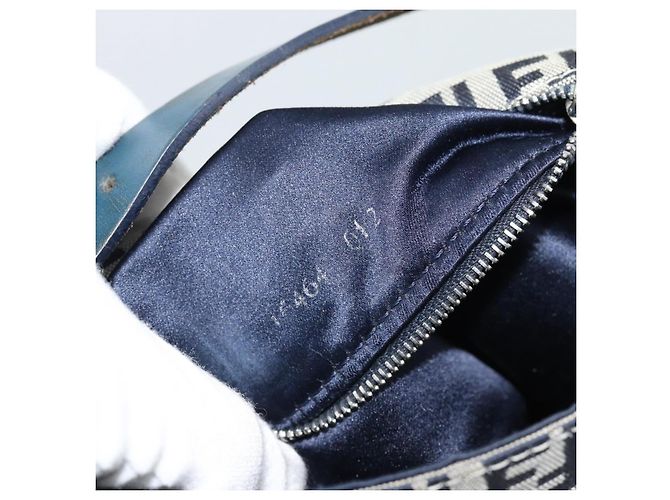 FENDI Zucchino Canvas Mamma Baguette Borsa a Spalla Navy Silver Auth 189693V Argento Blu navy - vista 11