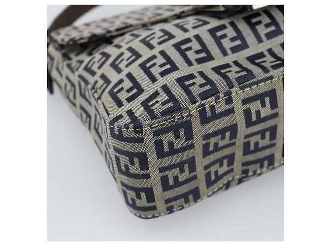 FENDI Zucchino Canvas Mamma Baguette Borsa a Spalla Navy Silver Auth 189693V Argento Blu navy - vista 14