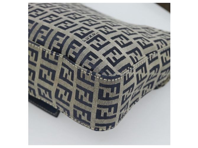 FENDI Zucchino Canvas Mamma Baguette Borsa a Spalla Navy Silver Auth 189693V Argento Blu navy - vista 15