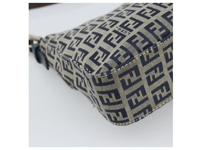 FENDI Zucchino Canvas Mamma Baguette Borsa a Spalla Navy Silver Auth 189693V Argento Blu navy - vista 16