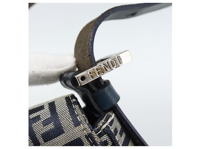 FENDI Zucchino Canvas Mamma Baguette Borsa a Spalla Navy Silver Auth 189693V Argento Blu navy - vista 17