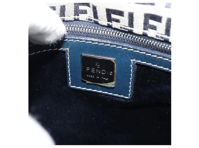 FENDI Zucchino Canvas Mamma Baguette Borsa a Spalla Navy Silver Auth 189693V Argento Blu navy - vista 18