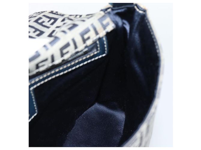 FENDI Zucchino Canvas Mamma Baguette Borsa a Spalla Navy Silver Auth 189693V Argento Blu navy - vista 19