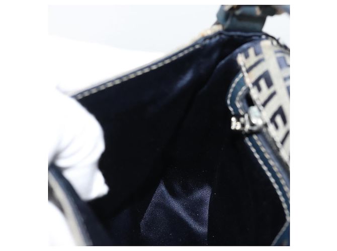 FENDI Zucchino Canvas Mamma Baguette Borsa a Spalla Navy Silver Auth 189693V Argento Blu navy - vista 20